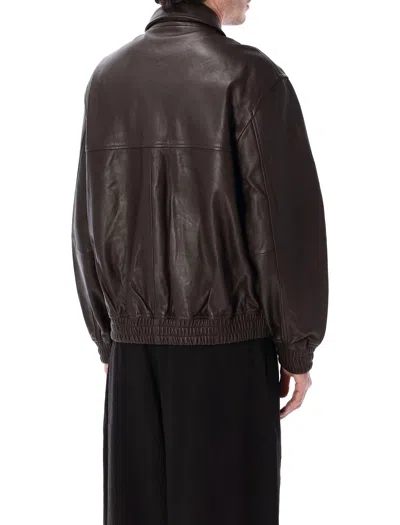 Studio Nicholson Piston Leather Zip-up Jacket In Brown