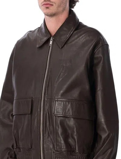 Studio Nicholson Piston Leather Zip-up Jacket In Brown