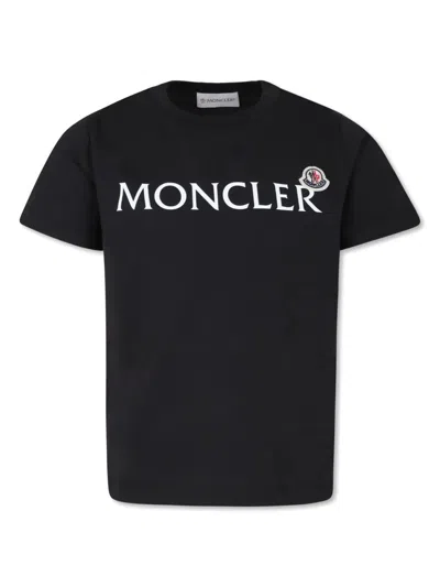 Moncler Cotton Jersey T-shirt With Logo Print Kids In Black