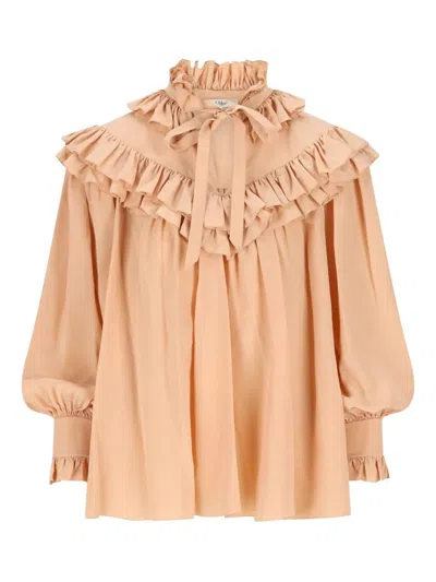 Chloé Women Sand Brown Oversized Ruffle Top In Neutral