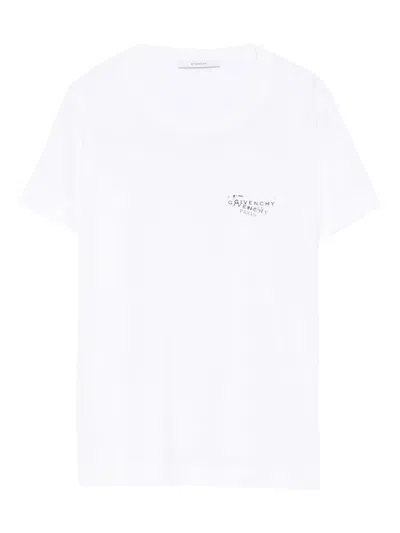Givenchy White Crew Neck T-shirt With Logo On Front And Back In Cotton Woman In Gray