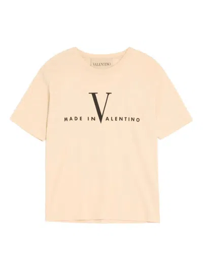 Valentino Men Beige Round Neck Logo T-shirt In Neutral