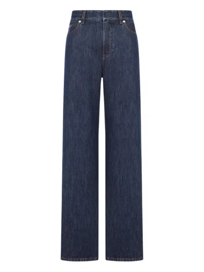 Fendi High-waisted And Straight Leg Five-pocket Jeans Clothing In Blue