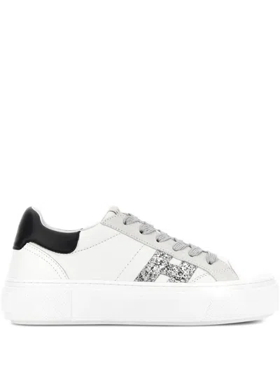 Hogan Crosswind Nappa Leather And Suede Sneakers With Glitter H Detail In White