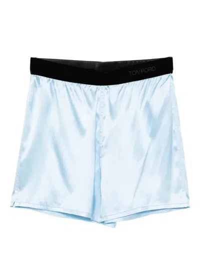 Tom Ford Stretch Silk Satin Pj Shorts In Blue