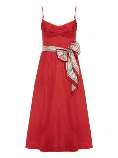 Zimmermann Womens Red Rebellion Tuck Shoulder-straps Linen Midi Dress Xs