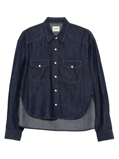 Khaite Neutrals Grenon Cropped Denim Cotton Shirt In Blue
