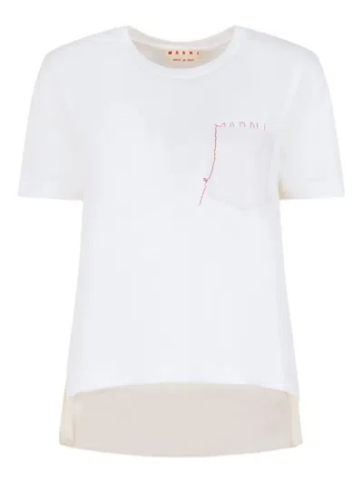 Marni Cotton T-shirt With Embroidered Logo Clothing In White