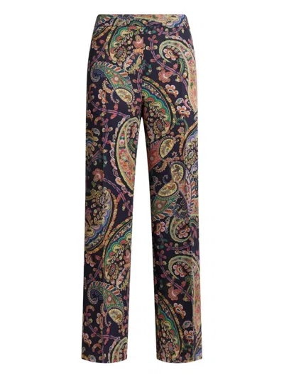 Etro Womens Bootcut Trousers Paisley Pattern In Blue