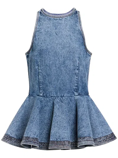 Alaïa Alaia Peplum Halterneck Top With Ruched Hem And Fitted Waist In Blue
