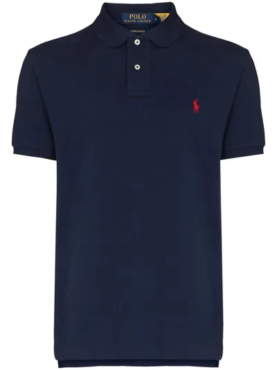 Polo Ralph Lauren Navy Blue Cotton Polo Shirt With Embroidered Logo In Black