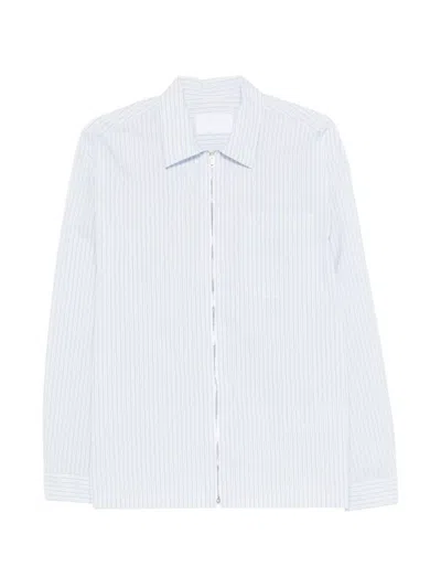 Prada Striped Shirt Zip Front Point Collar In Multi