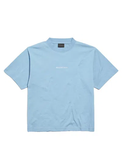 Balenciaga Logo Embroidered Cotton Jersey T-shirt In Blue