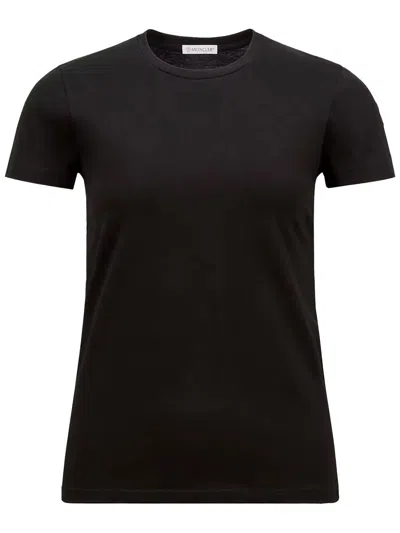 Moncler Cotton Ribbed Crewneck Short-sleeve T-shirt In Black