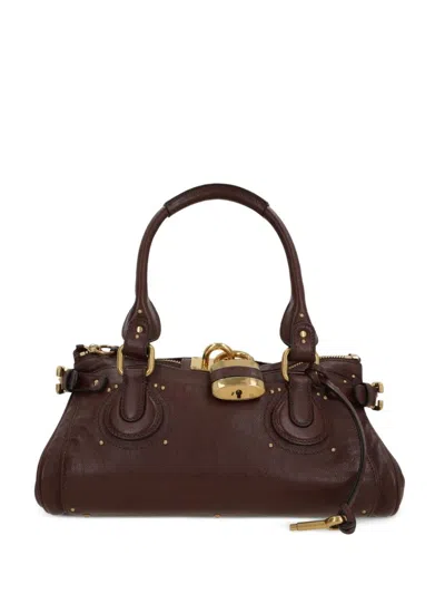 Chloé Paddington Brown Shoulder Bag With Oversized Padlock And C-shaped Buckles In Grainy Leather Woman In Black