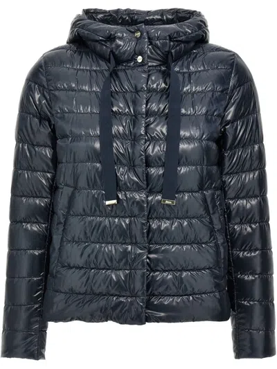 Herno Puffer Jacket Lightweight Drawstring Hood In Blue
