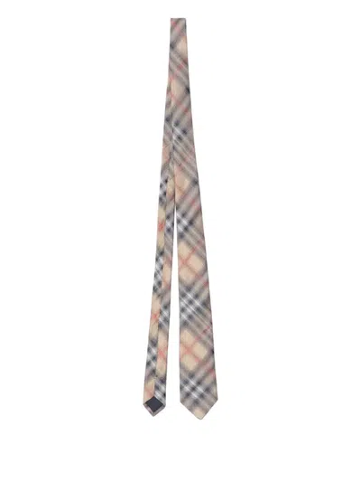 Burberry Check Silk Tie In Nude