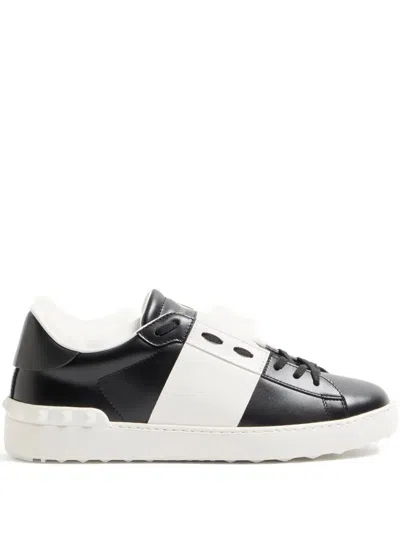 Valentino Garavani Open Sneakers In Leather With Contrast Colored Stripe And Stud Detail In White