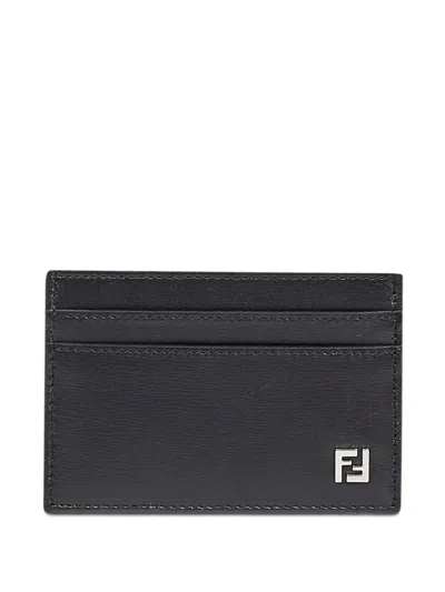 Fendi Squared Ff Logo Compact Card Holder In Black