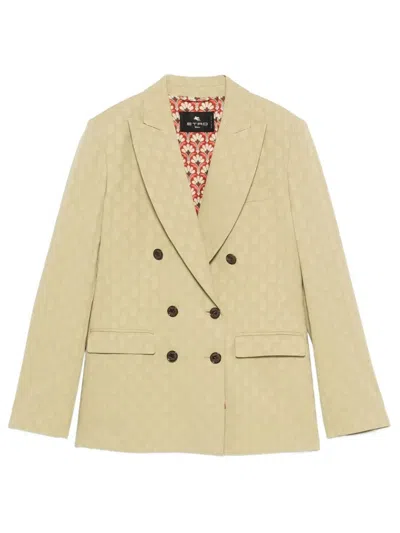 Etro Fitted Double-breasted Jacket With Paisley Pattern In Neutral
