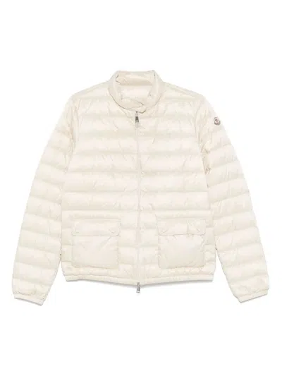Moncler White Crop Down Jacket With Drawstring In Neutral