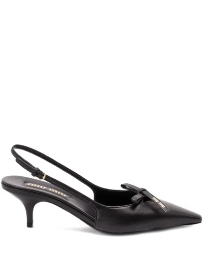 Miu Miu Chic Leather Kitten Heel Pumps With Buckle In Animal Print