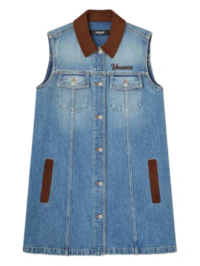 Versace Women Blue Sleeveless Buttoned Mini Dress, M Luxury Dresses For Women Darveys