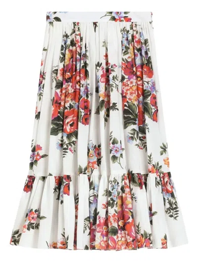 Dolce & Gabbana Flower Bouquet-print Poplin Skirt In Multi