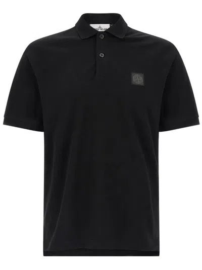 Stone Island Mens Black Brand-patch Regular-fit Stretch-cotton Polo Shirt Xl In Black