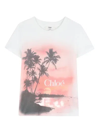 Chloé Kids Logo Printed Cotton Jersey T-shirt In White