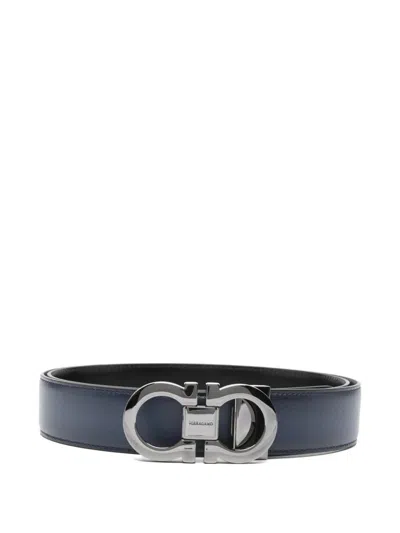 Ferragamo Navy Blue Logo Buckle Solid Belt In Blue