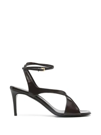 Khaite Liria Leather Crisscross Wrap Ankle-strap Sandals In Brown