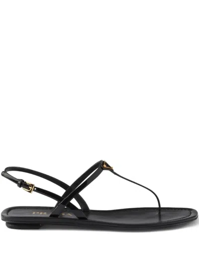 Prada Triangle Logo Patent Leather Thong Sandals In Multi
