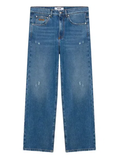 Msgm Denim Trousers Distressed Detail Belt Loops In Blue