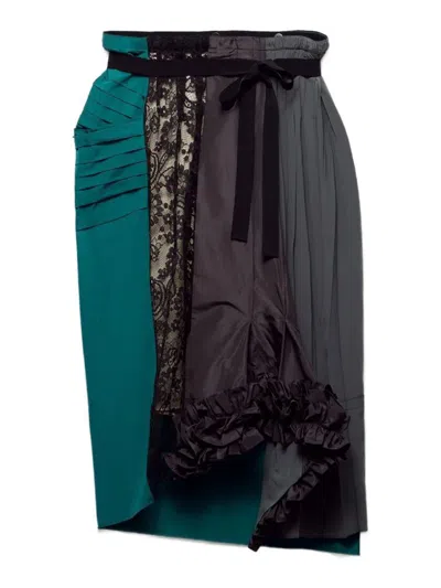 Prada Technical Taffeta Patchwork Skirt In Multi