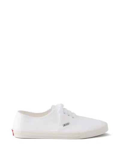 Prada Drill Fabric Low Top Lace Up Sneakers In White