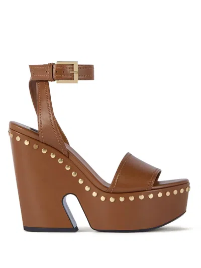 Givenchy Clog Platform Sandals In Leather With Studs Detail In Brown