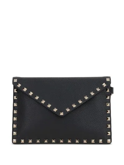Valentino Dnu Inv  Rockstud Grainy Leather Pouch In Black