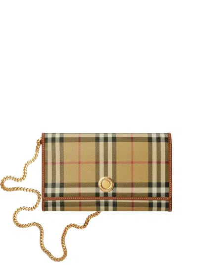 Burberry Check Pattern Canvas Wallet With Gold-tone Hardware In Nude