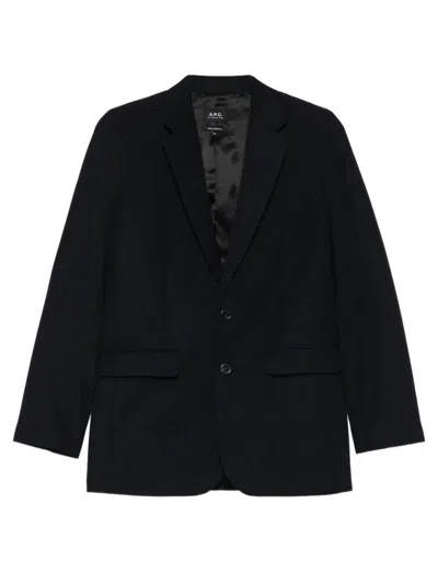 A.p.c. Wool Blend Single Breasted Tailored Blazer In Black