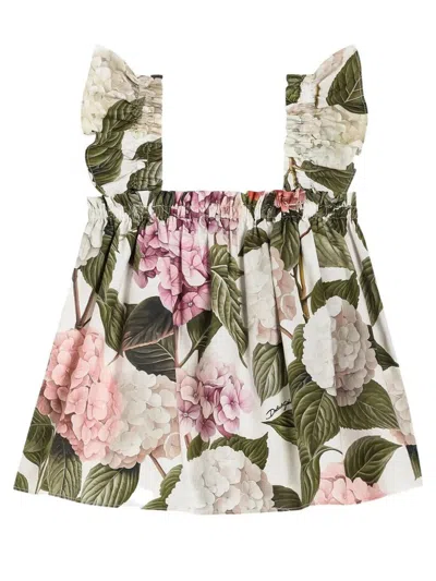 Dolce & Gabbana Ruffled Floral Print Top In Green