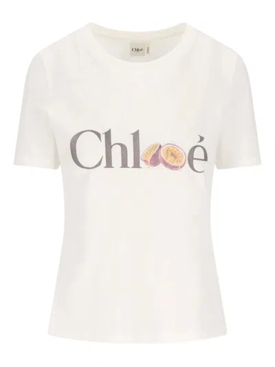 Chloé Baby Fit T-shirt In Cotton Jersey With Passion Fruit Print In White