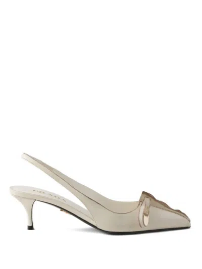 Prada Leather Slingback Pumps Bow Kitten Heel In Gray