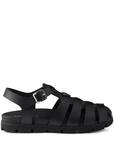 Prada Black Logo Sandals In Black