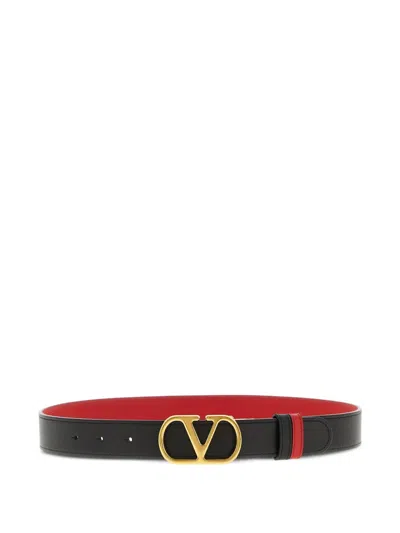 Valentino Garavani Vlogo Signature Reversible Shiny Calfskin Belt - 20mm / 1.2 In. Woman Black/deep In Black