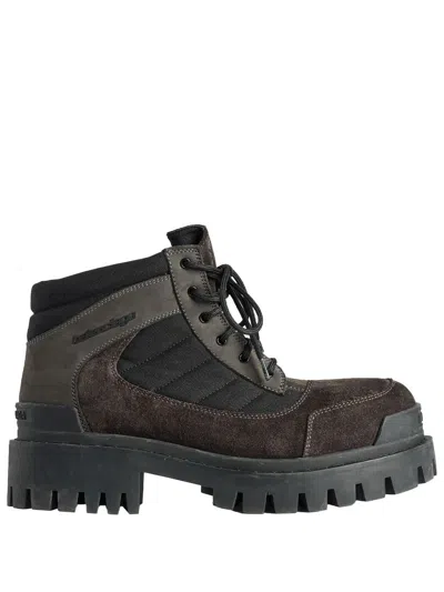 Balenciaga Slate Suede And Canvas Combat Ankle Boots In Brown