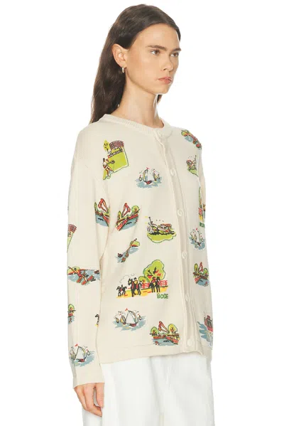 Bode Beaded Camp Cardigan In White