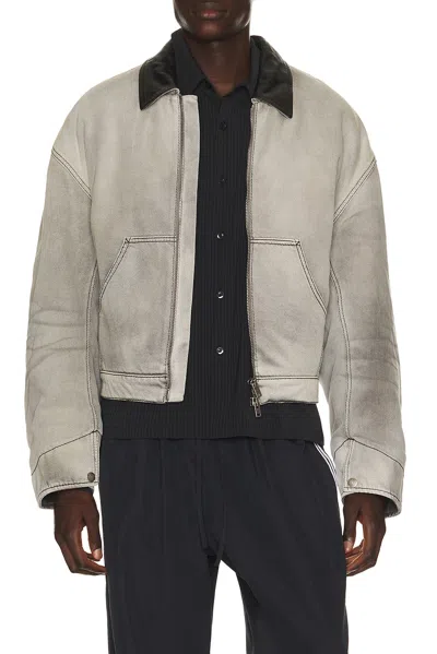 Acne Studios Leather-trim Cotton-twill Jacket In Gray