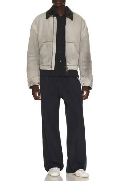 Acne Studios Leather-trim Cotton-twill Jacket In Gray