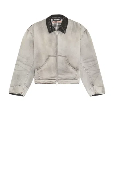 Acne Studios Leather-trim Cotton-twill Jacket In Gray